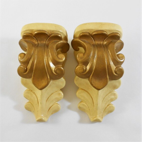 Pair Curtain Rod Brackets Acanthus Curtain Corbels Brackets Etsy