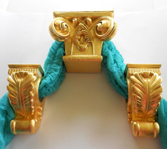 Gold Leaf Curtain Rod Bracketscurtain Pole Ends Drapery Etsy
