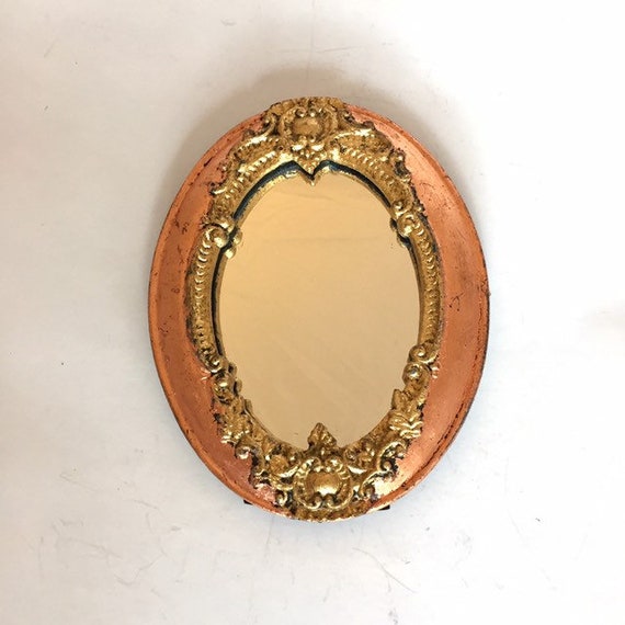 Rose Gold Oval Mirror For Wall Decor Vintage Style Vanity Geometric Small