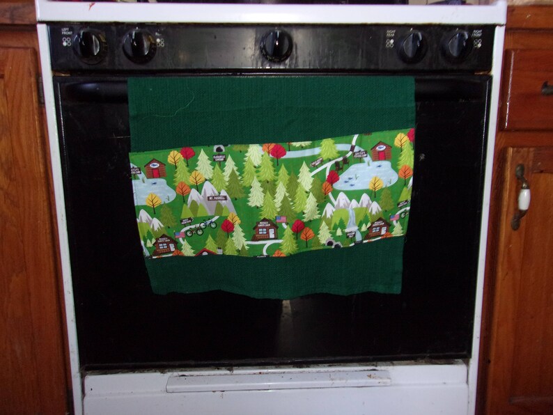 Green Waffle Weave Towel Set in Camping Theme Camping Etsy