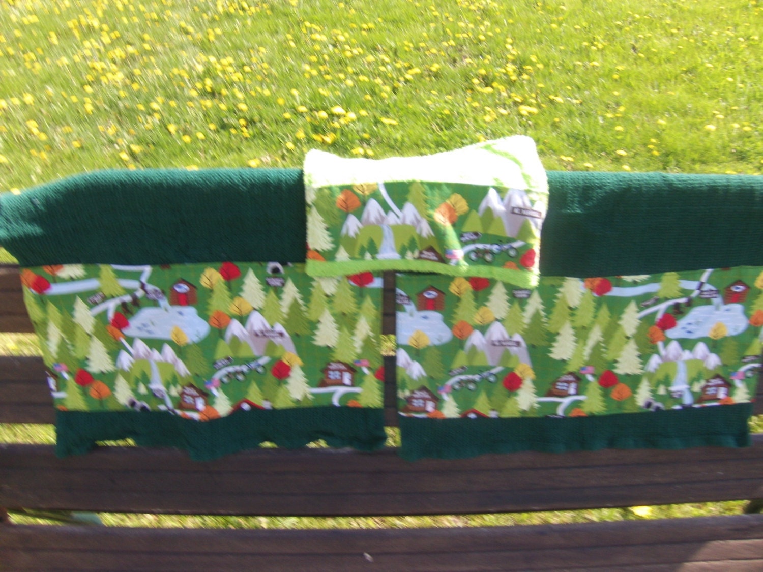 Green Waffle Weave Towel Set in Camping Theme Camping Etsy