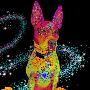 Pet Portrait Custom Alebrije "DIGITAL" Artwork, Spirit Guide, Remembrance and Honoring your beloved pet! Digital Illustration!