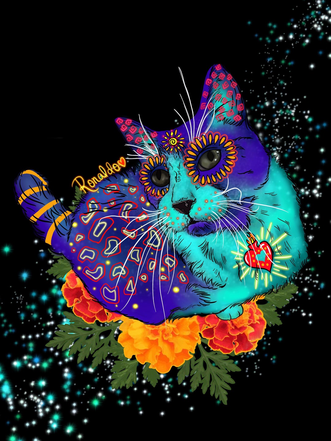 Cat Portrait Alebrije With WINGS Custom DIGITAL Single Pet, Pet Loss