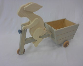 Bunny Cart, Rabbit Cart, Bunny Pulling Wagon, Bunny, Wagon, Wood Toy, Planter, Cute, Handmade Bunny, Cart, Wheels