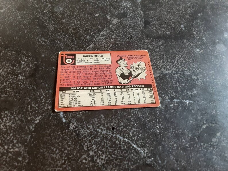 Distressed Reprint Johnny Bench 1969 Topps #95 Rookie Card