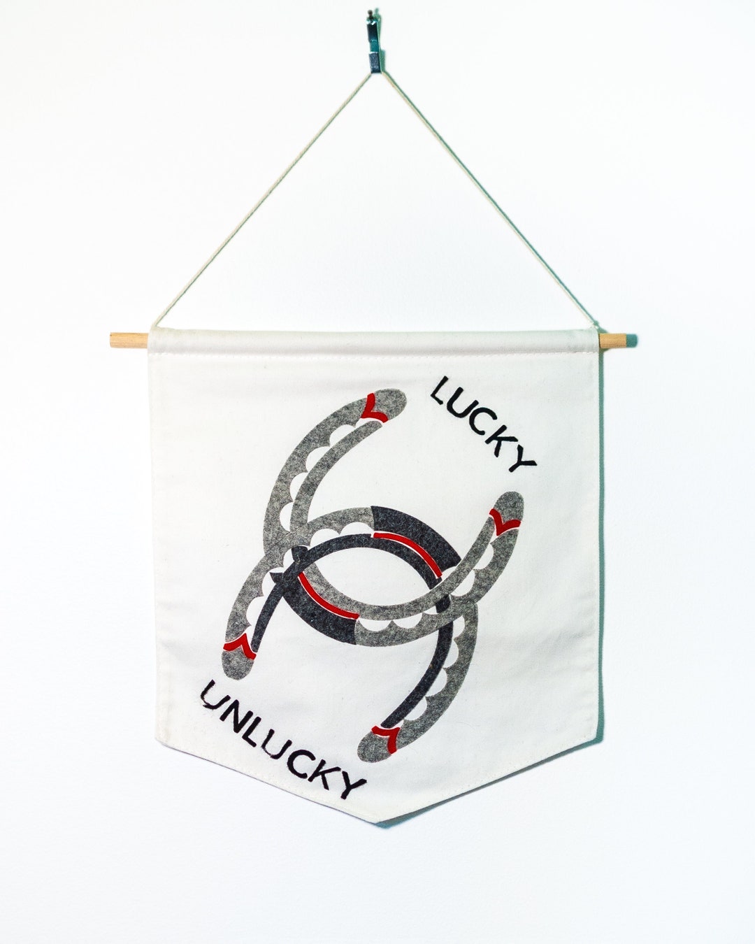 Lucky Unlucky Horseshoe Canvas and Felt Hanging Wall Banner, Tattoo