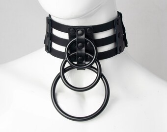 DSF Waterfall Cage Collar - Leather strap goth choker - 15002