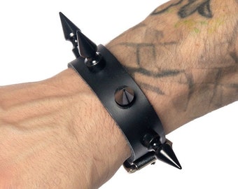 DSF Just Spiked Wrist Cuffs - Leather goth punk spike wrist bracelets - 15200