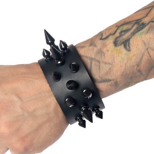 DSF Minefield Spiked Wrist Cuff - Real Leather Cyber goth Punk rave Patent fetish bondage Wide - 15202