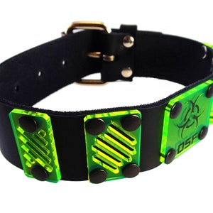 DSF Dissipate Plate Collar - Real Leather Choker - Plastic Acrylic Cyberpunk Cybergoth White Black Skull Pirate - 15009