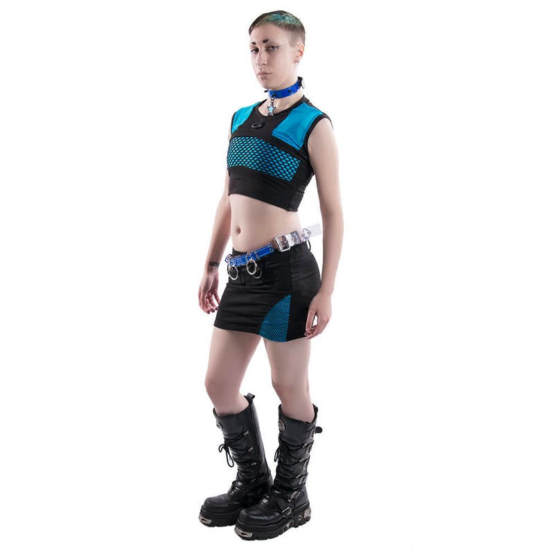 DSF Siteline Crop Tank Unisex Mesh Pull Over Shrug Sheer Stretchy Net Neon Basic Cybergoth Red purple black pink green Cyberpunk 17023