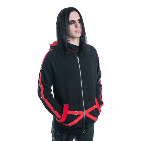 Industrial DSF DSFusion Transfigurator Shrug Gothic Futurewear Cyberpunk Crop Hoodie Bonrage Straps Removable Detach Sleeve D-ring