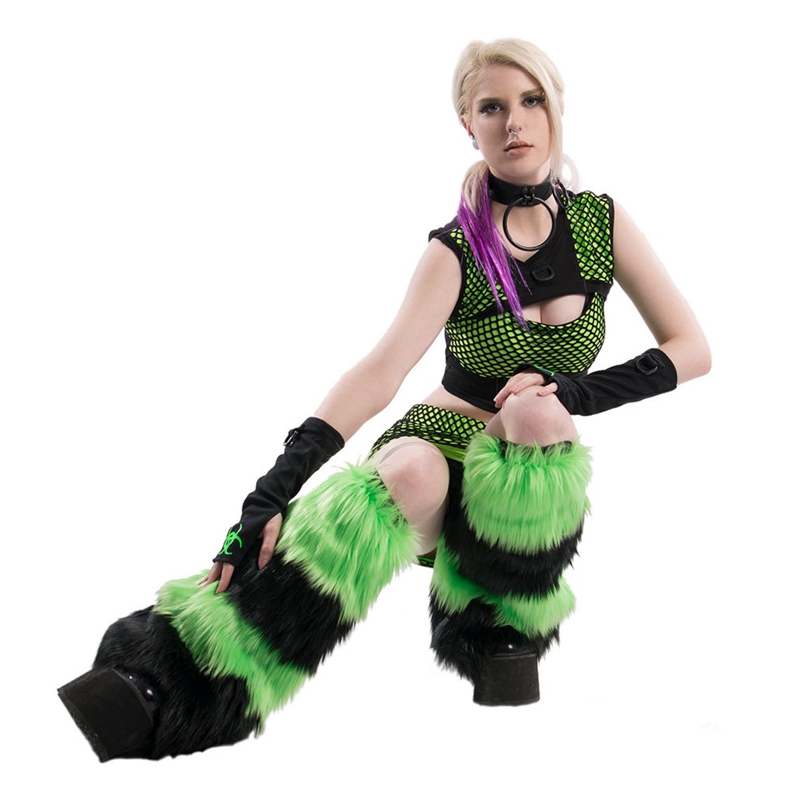 DSF Stripey Furry Leg Warmers Cyber Fluffies Cybergoth Etsy