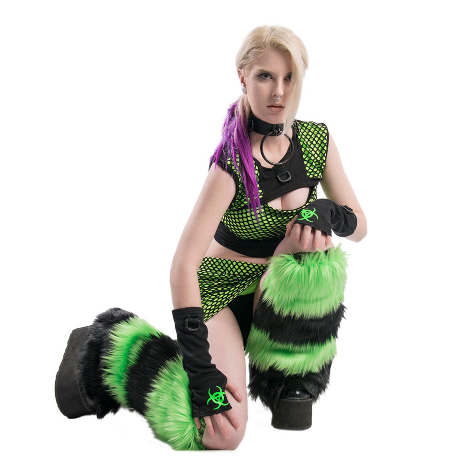 DSF Stripey Furry Leg Warmers Cyber Fluffies Cybergoth Etsy