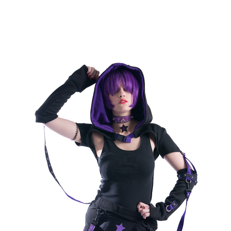 Industrial DSF DSFusion Transfigurator Shrug Gothic Futurewear Cyberpunk Crop Hoodie Bonrage Straps Removable Detach Sleeve D-ring