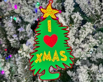 I Love Xmas Tree Ornament SVG FILE