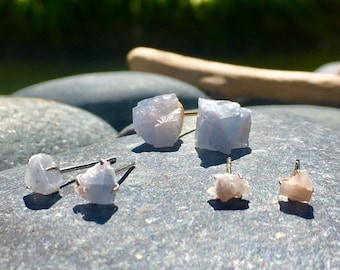 Blue Stone Stud Earrings / Blue Calcite Studs / Blue Calcite Jewelry / Healing Crystal Jewelry