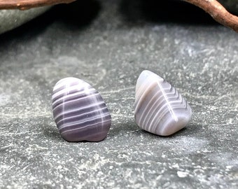 Botswana Agate Stud Earrings / Tumbled Agate Earrings / Agate Jewelry / Healing Gemstone Stud Earrings / Striped Agate Earrings