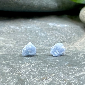 Raw Blue Angelite Gemstone Stud Earrings / Raw Sky Blue Angelite / Angelite Jewelry / Healing Jewelry / Gemstone Stud Earrings