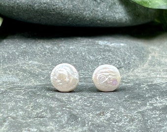 Freshwater Button Pearl Stud Earrings / Minimal Pearl Earrings / Pearl Earrings / June Birthstone Jewelry / Animal Conservation Jewelry