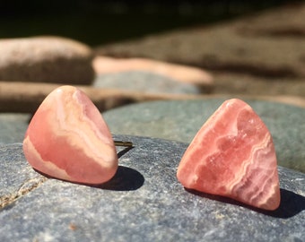 Rhodochrosite Gemstone Jewelry Pink Crystal Rare Gemstone Healing Earthy Bohemian Stud Earrings