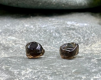 Smokey Quartz Studs Raw Crystal Natural Stone Healing Earthy Bohemian Stud Earrings