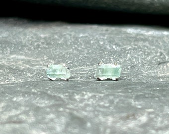 Raw Light Nigerian Emerald Sterling Silver Stud Earrings / May Birthstone Earrings / Emerald Jewelry / Emerald Gemstone