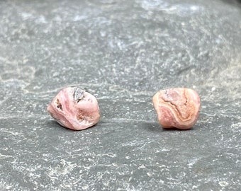 Rhodochrosite Stud Stainless Steel Earrings / Tumbled Rhodochrosite / Rhodochrosite Stone Jewelry / Hypoallergenic Gemstone Earrings