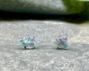 Rainbow Fluorite Sterling Silver Stud Earrings / Rough Fluorite Jewelry / Rainbow Fluorite / Gemstone Earrings / Rainbow Fluorite Earrings
