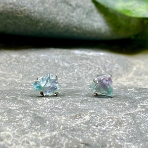 Rainbow Fluorite Sterling Silver Stud Earrings / Rough Fluorite Jewelry / Rainbow Fluorite / Gemstone Earrings / Rainbow Fluorite Earrings