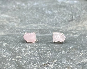 Rose Quartz Sterling Silver Four Prong Stud Earrings / Tumbled Rose Quartz / Rose Quartz Stone Jewelry/ Gemstone Earrings