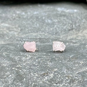 Rose Quartz Sterling Silver Four Prong Stud Earrings / Tumbled Rose Quartz / Rose Quartz Stone Jewelry/ Gemstone Earrings