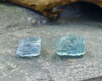 Raw Blue Aquamarine / Light Blue Natural Stone / Aquamarine Bohemian Stud Earrings / March Birth Stone / Blue Gemstone Jewelry