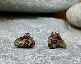 Dragon Bloodstone Jasper Stud Earrings / Dragon Bloodstone Jasper / Dragon Blood Jasper Jewelry / Gemstone Jewelry / Gemstone Stud Earrings