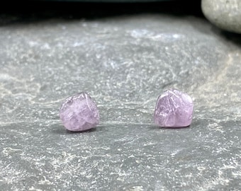 Pink Kunzite Gemstone Stud Stainless Steel Earrings / Tumbled Kunzite / Kunzite Stone Jewelry / Hypoallergenic Earrings / Gemstone Earrings