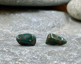 Bloodstone Stud Earrings / Tumbled Bloodstone Gemstone / Bloodstone Jewelry / Green Gemstone / Gemstone Jewelry / Gemstone Stud Earrings