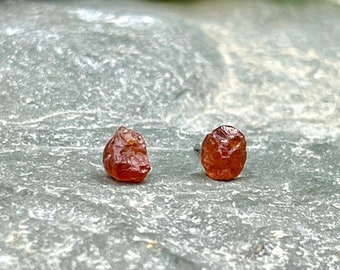 Raw Hessonite Garnet Earrings / Rough Orange Garnet Studs / Raw Crystal Studs / Garnet Stud Earrings / Healing Gemstones / Hessonite Studs