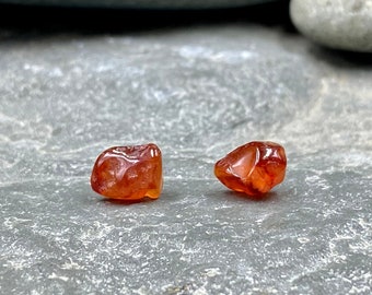 Tumbled Polished Carnelian Stud Earrings / Carnelian Agate Gemstone / Carnelian Jewelry / Orange Gemstone /  Gemstone Stud Earrings