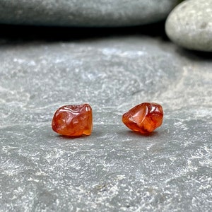 Tumbled Polished Carnelian Stud Earrings / Carnelian Agate Gemstone / Carnelian Jewelry / Orange Gemstone /  Gemstone Stud Earrings