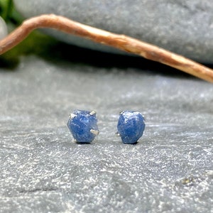 Rough Blue Sapphire Sterling Silver Stud Earrings / September  Birthstone / Sapphire Earrings / Sapphire Studs / Raw Sapphire Stud Earrings