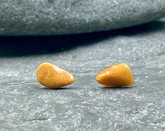 Yellow Jasper Stud Earrings / Tumbled Yellow Jasper Gemstone / Jasper Jewelry / Gemstone Jewelry / Gemstone Stud Earrings / Mustard studs