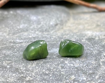 Tumbled Green Jade Stud Earrings / Green Stone Studs / Jade Jewelry / Green Gemstone Jewelry / Healing Gemstone Earrings / Green Jade