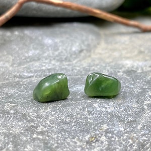 Tumbled Green Jade Stud Earrings / Green Stone Studs / Jade Jewelry / Green Gemstone Jewelry / Healing Gemstone Earrings / Green Jade