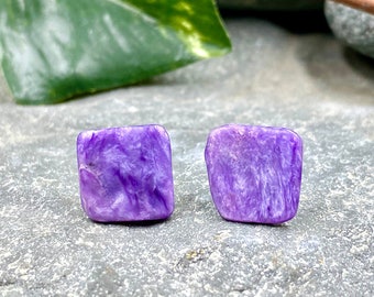 Charoite Stud Earrings / Purple Stone Earrings / Charoite Stone Jewelry / Charoite Studs / Gemstone Jewelry / Crystal Jewelry