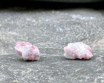 Pink Tourmaline Quartz Gemstone Stainless Steel Stud Earrings / Raw Pink Tourmaline Stone Jewelry / Rubellite / Gemstone Studs