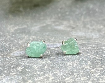 Aventurine Stud Sterling Silver Four Prong Earrings / Tumbled Aventurine / Aventurine Stone Jewelry/ Gemstone Earrings