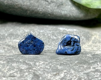 Tumbled Blue Dumortierite Stud Earrings / Blue Gemstone Jewelry / Blue Stone Earrings / Blue crystal stud earrings