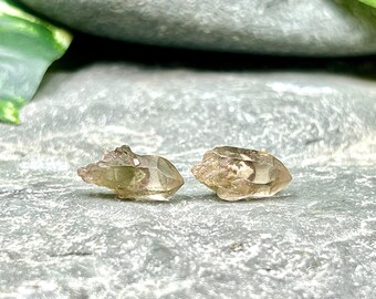 Raw Phantom Green Ghost Lemuria Quartz Earrings / Crystal Point Studs / Phantom Quartz Stud Earrings / Rare Gemstone Jewelry