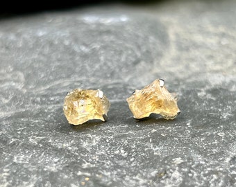 Raw Citrine Sterling Silver Stud Earrings / Citrine Gemstone / Citrine Jewelry / November Birthstone / Gemstone Stud Earrings / Citrine