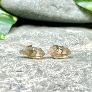 Raw Phantom Green Ghost Lemuria Quartz Earrings / Crystal Point Studs / Phantom Quartz Stud Earrings / Rare Gemstone Jewelry